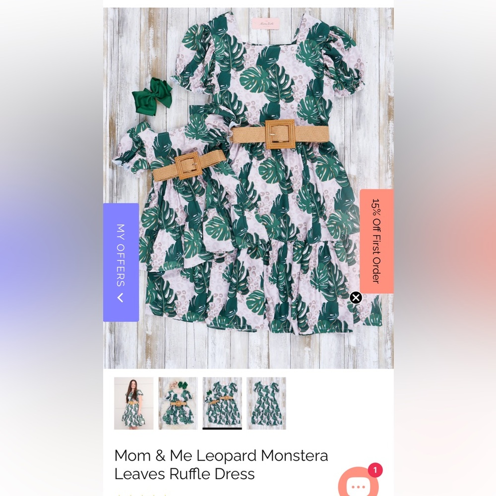 Matching Momma and Me Tropical Green Leaf Print Dresses